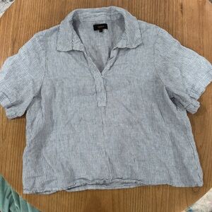Quince 100% Linen Short Sleeve Polo Top Size Large